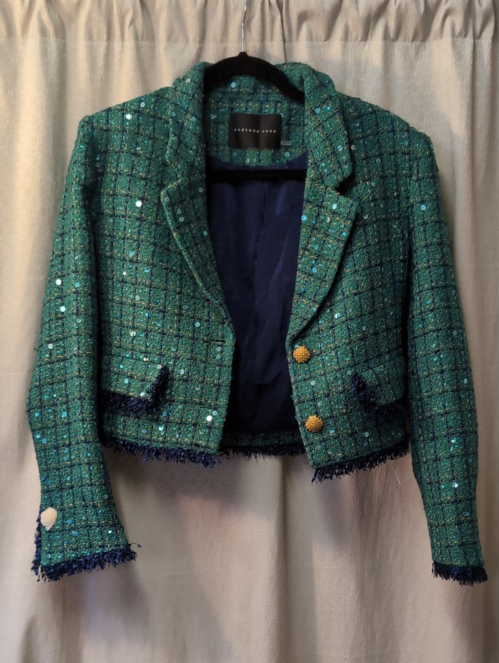 Endless Rose | Premium Green Sequin Tweed Cropped Jacket Mini Skirt Set